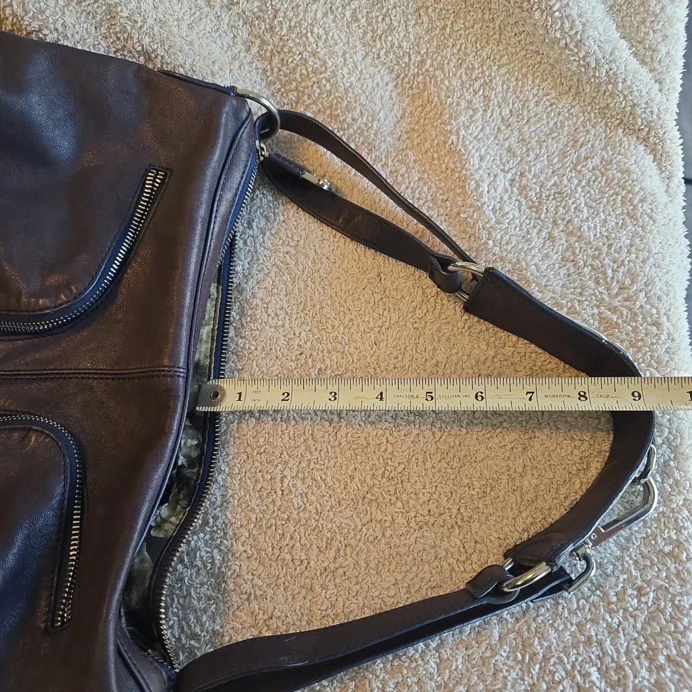 Ted Baker Leather Hobo Shoulder Bag Purse Dark Purple Plum Buckle Accents